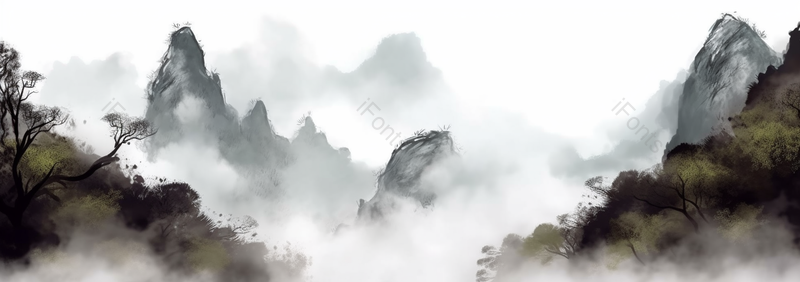山顶眺望中国风水墨画云山雾罩背景,插画/手绘图,插画/手绘图库,插画/手绘图下载,插画/手绘